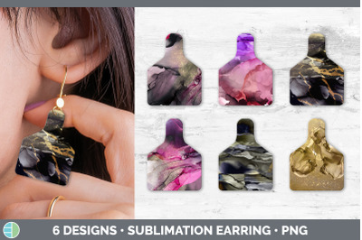 Pink Alcohol Ink Cow Tag Earring | Sublimation Cattle Ear Tag