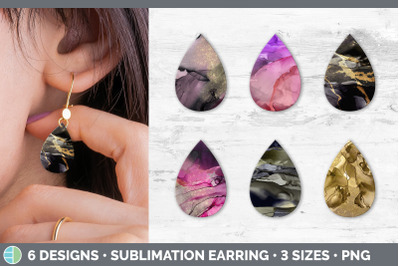 Pink Alcohol Ink Teardrop Earring | Sublimation Designs Bundle