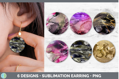 Pink Alcohol Ink Round Earring | Sublimation Designs Bundle