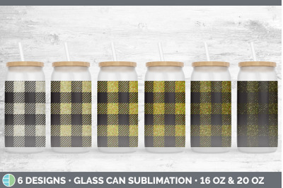 Yellow Buffalo Plaid Glass Can | Sublimation Beer Mason Jar