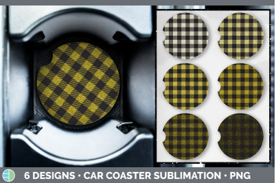 Yellow Buffalo Plaid Car Coaster | Sublimation Designs Bundle