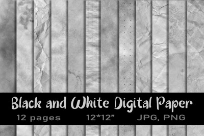 12 Black and White Texture Digital Paper