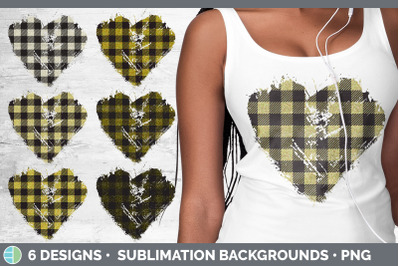 Yellow Buffalo Plaid Heart Distressed Clipart