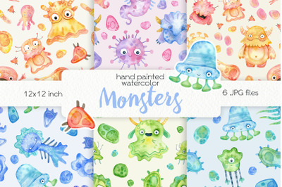 Watercolor Monsters Digital Paper