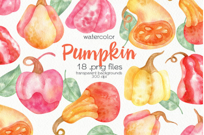 Watercolor Pumpkin Clipart - PNG Files