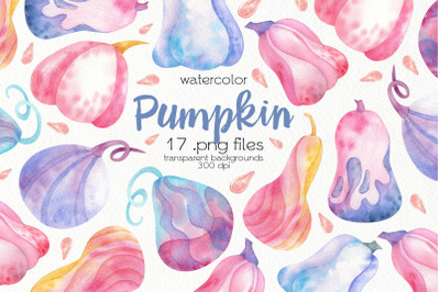 Watercolor Pumpkin Clipart - PNG Files