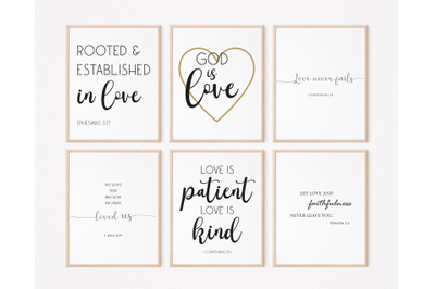 Set of 6 Love Prints, 6 Love Bundle, Love Wall Art, Love Bible Quotes