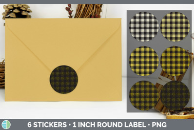 Yellow Buffalo Plaid Stickers | Sticker 1in Round Labels PNG Designs