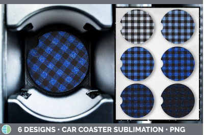 Blue Buffalo Plaid Car Coaster | Sublimation Designs Bundle