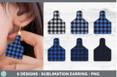 Blue Buffalo Plaid Cow Tag Earring | Sublimation Cattle Ear Tag