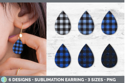 Blue Buffalo Plaid Teardrop Earring | Sublimation Designs Bundle