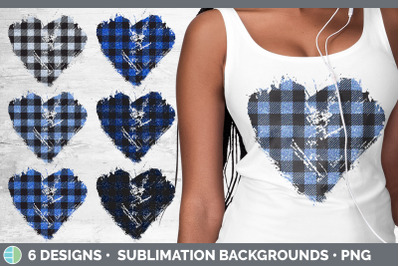 Blue Buffalo Plaid Heart Distressed Clipart