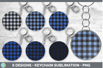 Blue Buffalo Plaid Keychain Bundle | Keyring Sublimation Designs