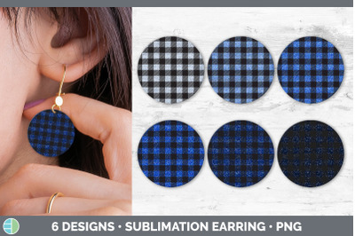 Blue Buffalo Plaid Round Earring | Sublimation Designs Bundle