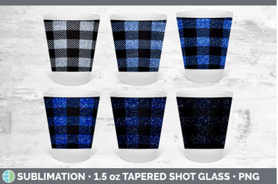 Blue Buffalo Plaid Shot Glass Sublimation | Shot Glass 1.5oz Tapered