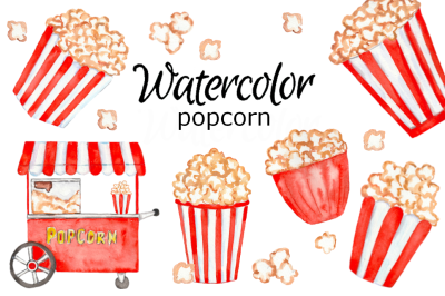 Popcorn watercolor clipart