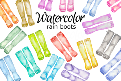 Rainboots watercolor clipart