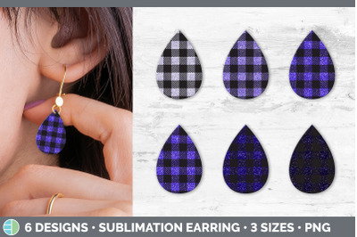 Purple Buffalo Plaid Teardrop Earring | Sublimation Designs Bundle