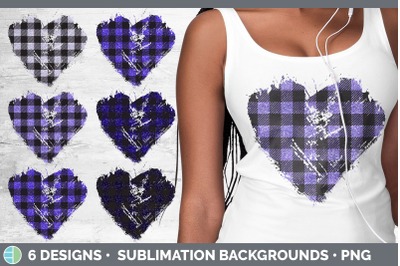 Purple Buffalo Plaid Heart Distressed Clipart