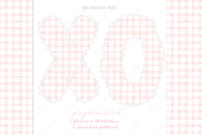 XO Pink Gingham Valentines Day Vintage DIY Digital Clipart