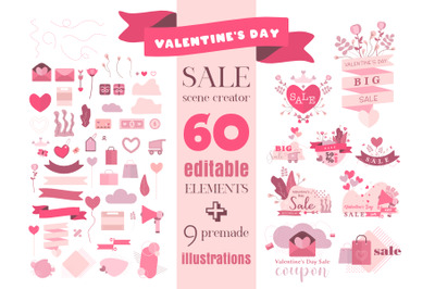 Valentine&#039;s Day Sale Editable Vector Scene Creator