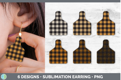 Orange Buffalo Plaid Cow Tag Earring | Sublimation Cattle Ear Tag