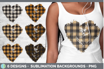 Orange Buffalo Plaid Heart Distressed Clipart