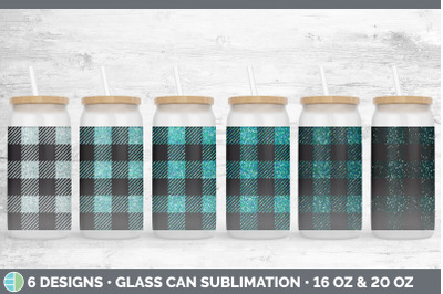 Teal Buffalo Plaid Glass Can | Sublimation Beer Mason Jar