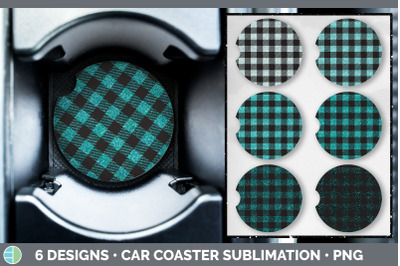 Teal Buffalo Plaid Car Coaster | Sublimation Designs Bundle