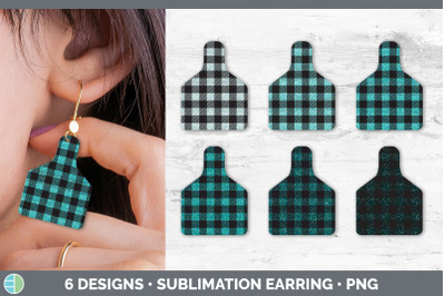 Teal Buffalo Plaid Cow Tag Earring | Sublimation Cattle Ear Tag