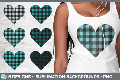 Teal Buffalo Plaid Hearts Clipart