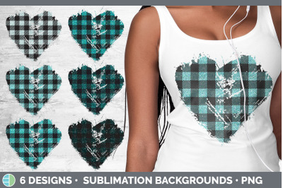 Teal Buffalo Plaid Heart Distressed Clipart