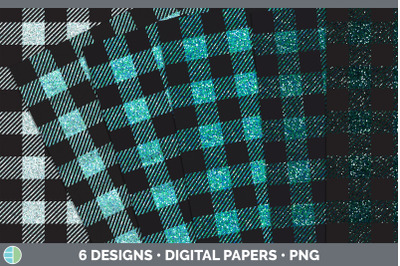 Teal Buffalo Plaid Backgrounds | Digital Scrapbook Papers