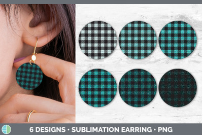 Teal Buffalo Plaid Round Earring | Sublimation Designs Bundle