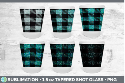 Teal Buffalo Plaid Shot Glass Sublimation | Shot Glass 1.5oz Tapered