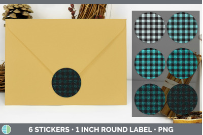 Teal Buffalo Plaid Stickers | Sticker 1in Round Labels PNG Designs