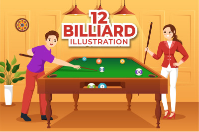 12 Billiards Game Illustration