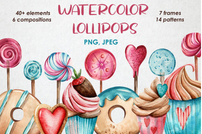 Watercolor lollipops. Valentine&#039;s day illustration