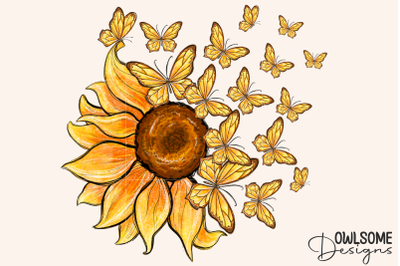 Sunflower Butterfly Sublimation PNG