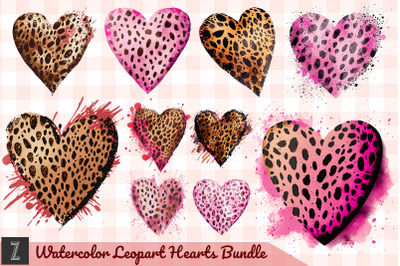 Watercolor Leopart Heart Cliparts Bundle