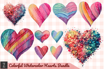 Colorful Watercolor Heart Clipart Bundle