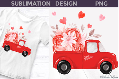 Valentine Floral Red Truck Sublimation
