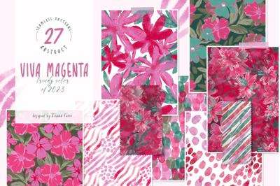 Abstract Viva magenta trendy color of 2023 seamless patterns