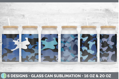 Blue Camo Glass Can | Sublimation Beer Mason Jar