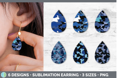 Blue Camo Teardrop Earring | Sublimation Designs Bundle