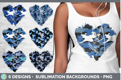 Blue Camo Heart Distressed Clipart