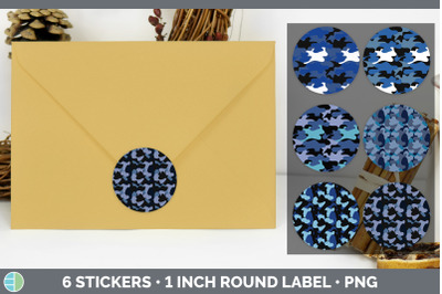 Blue Camo Stickers | Sticker 1in Round Labels PNG Designs