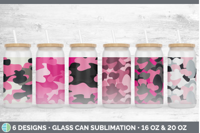 Pink Camo Glass Can | Sublimation Beer Mason Jar