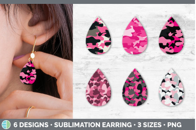 Pink Camo Teardrop Earring | Sublimation Designs Bundle