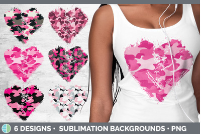 Pink Camo Heart Distressed Clipart